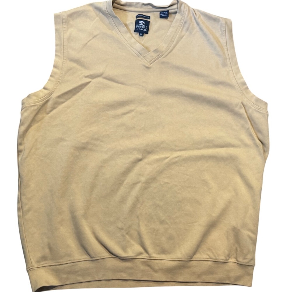 Pebble Beach Mens XL‎ Tan V Neck Fine Pima Cotton Sleeveless Golf Vest